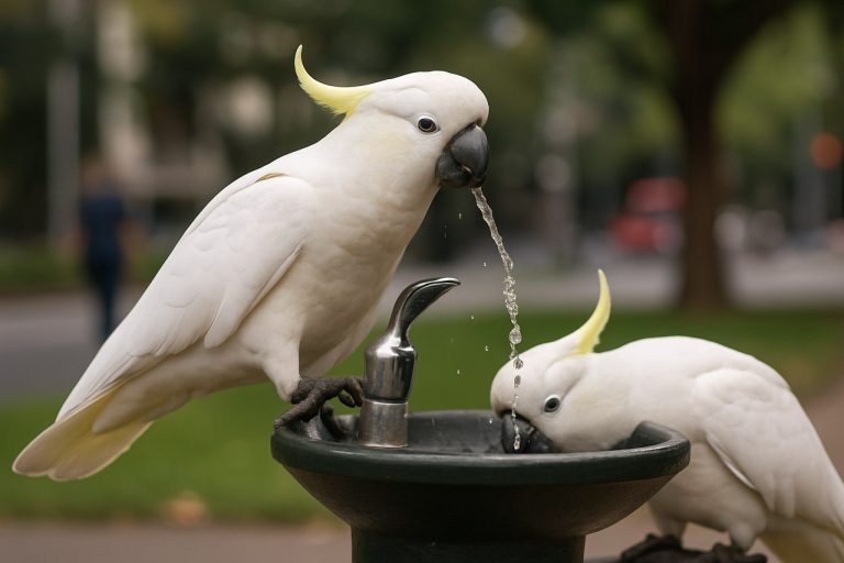 Kakaduer överlistar stadslivet: Sydneys urbana papegojor behärskar offentliga drickfontäner i viral visning
